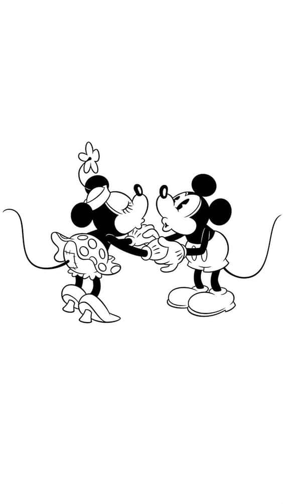 White Mickey Mouse Kissing Wallpaper
