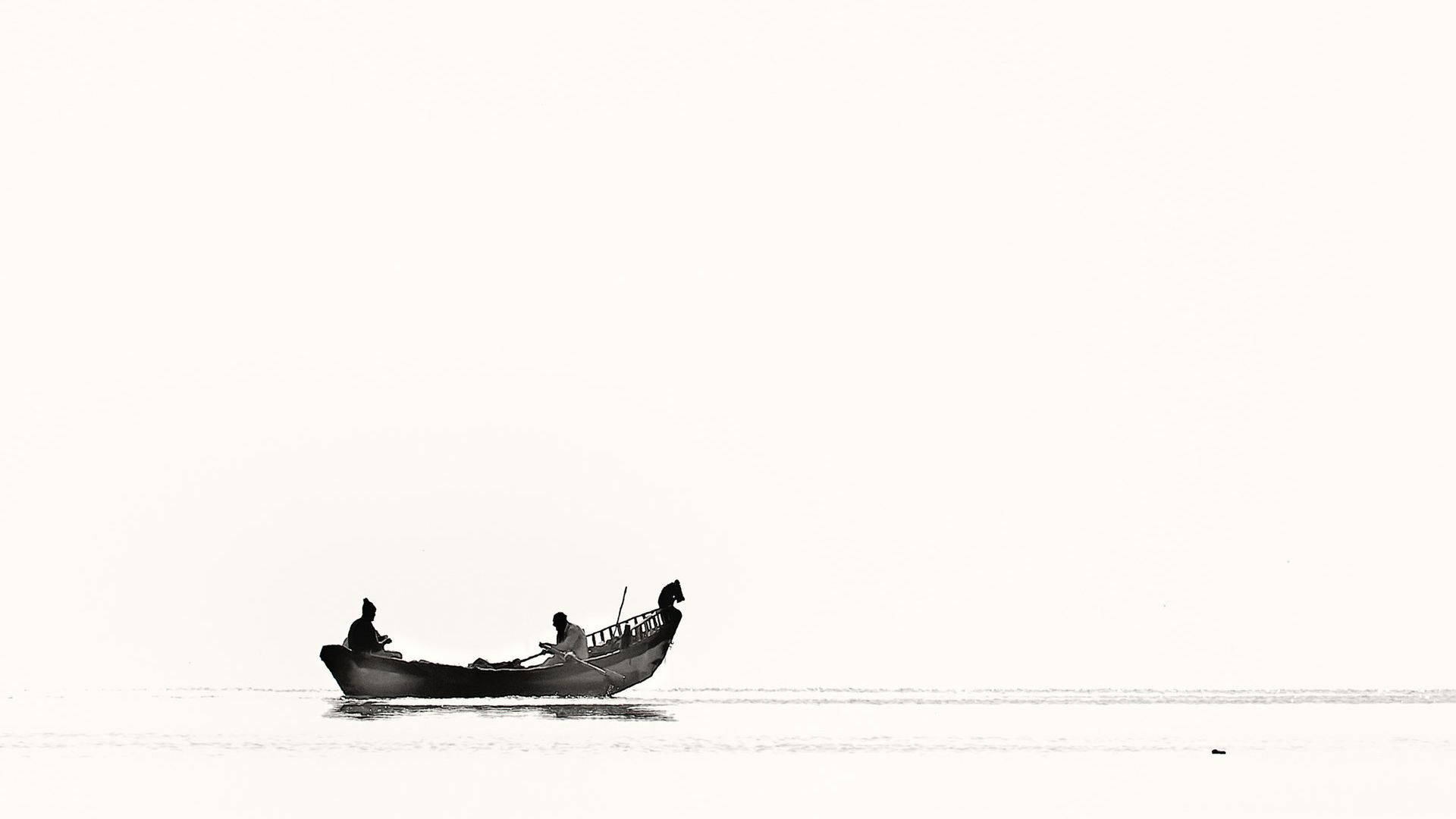 Pessoasbrancas Minimalistas Remando Em Um Barco. Papel de Parede
