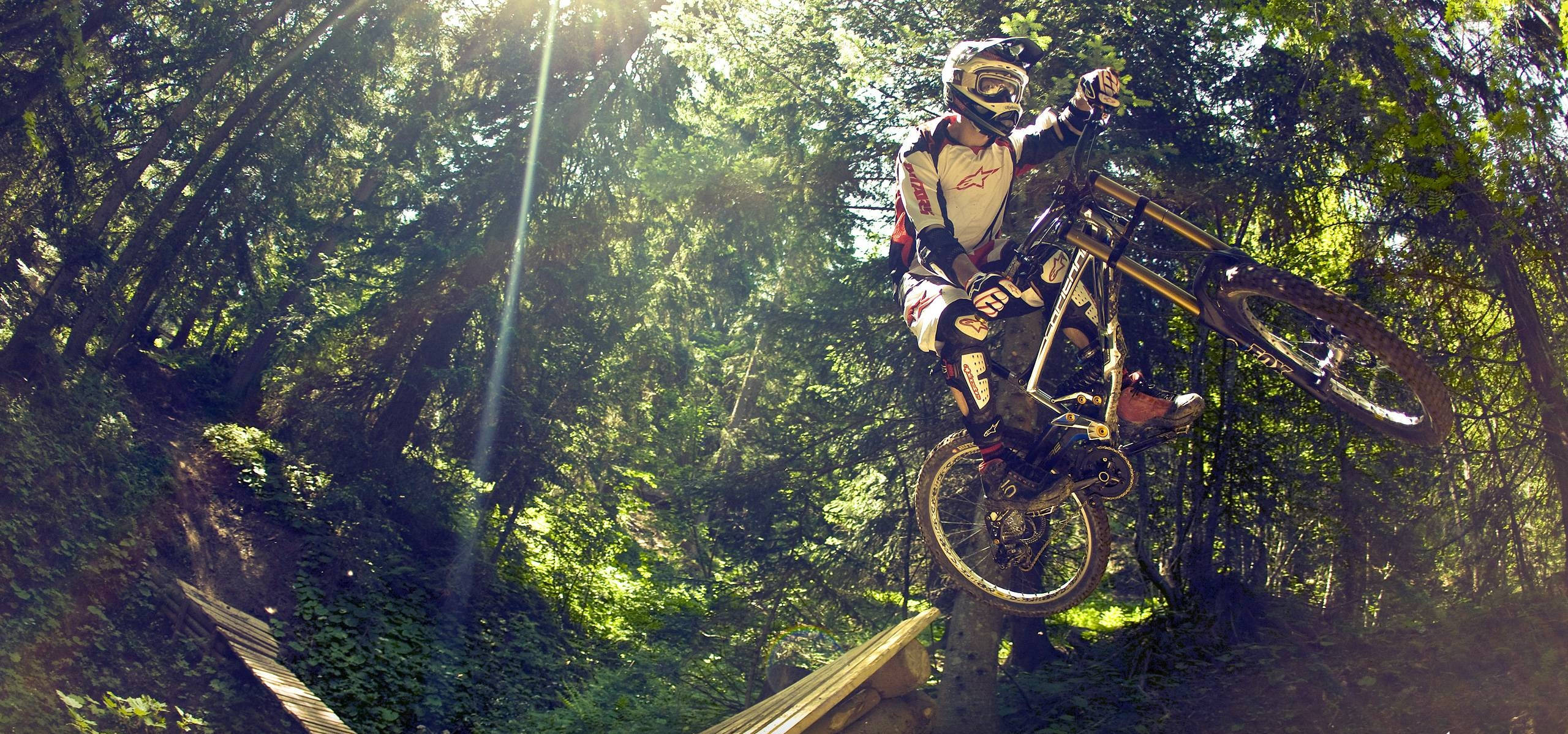 White Mtb Rider In Forest Wallpaper