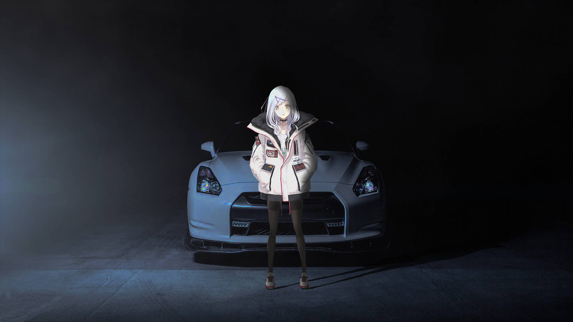 White Nissan Anime Car Background