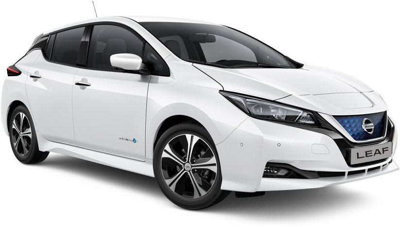 White Nissan Leaf Electric Car Profile View PNG