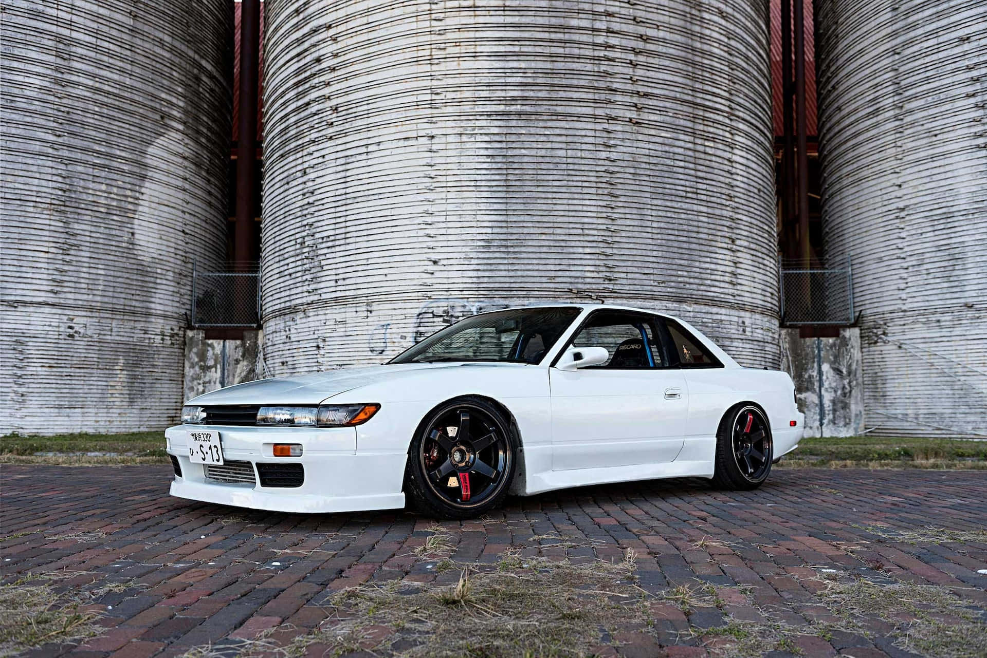 White Nissan240sx Industrial Backdrop Wallpaper