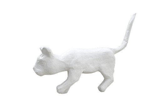 White Paper Cat Sculpture Black Background PNG