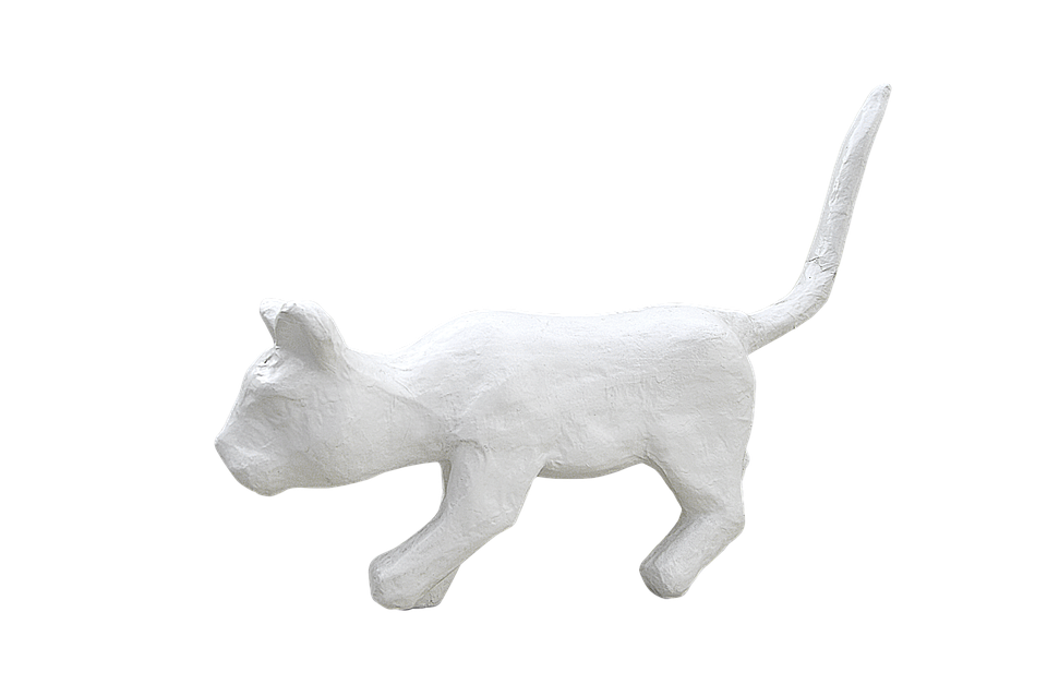 White Paper Mache Cat Sculpture.png PNG