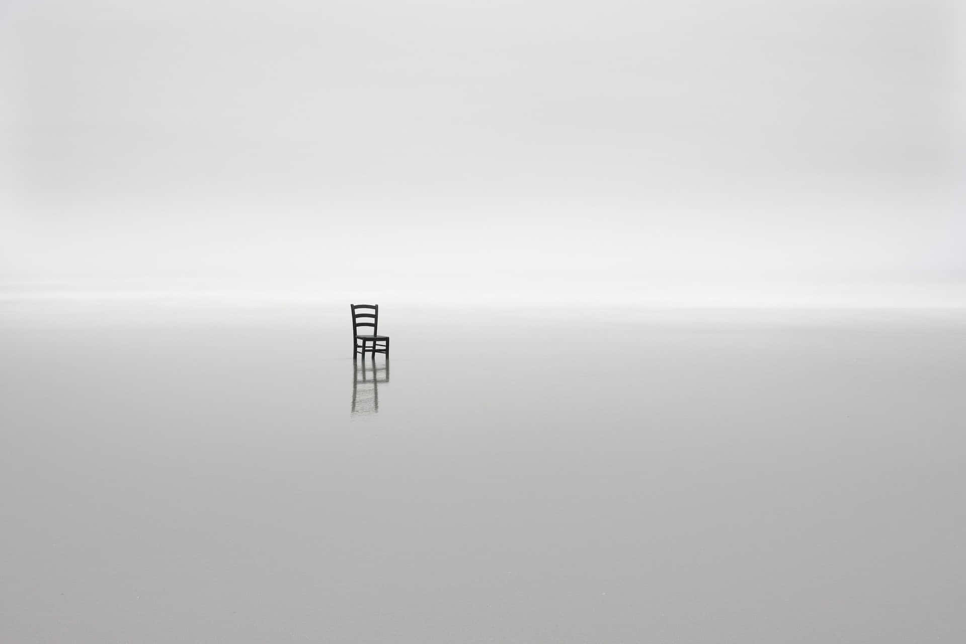 En stol sidder alene på en ø midt i havet. Wallpaper