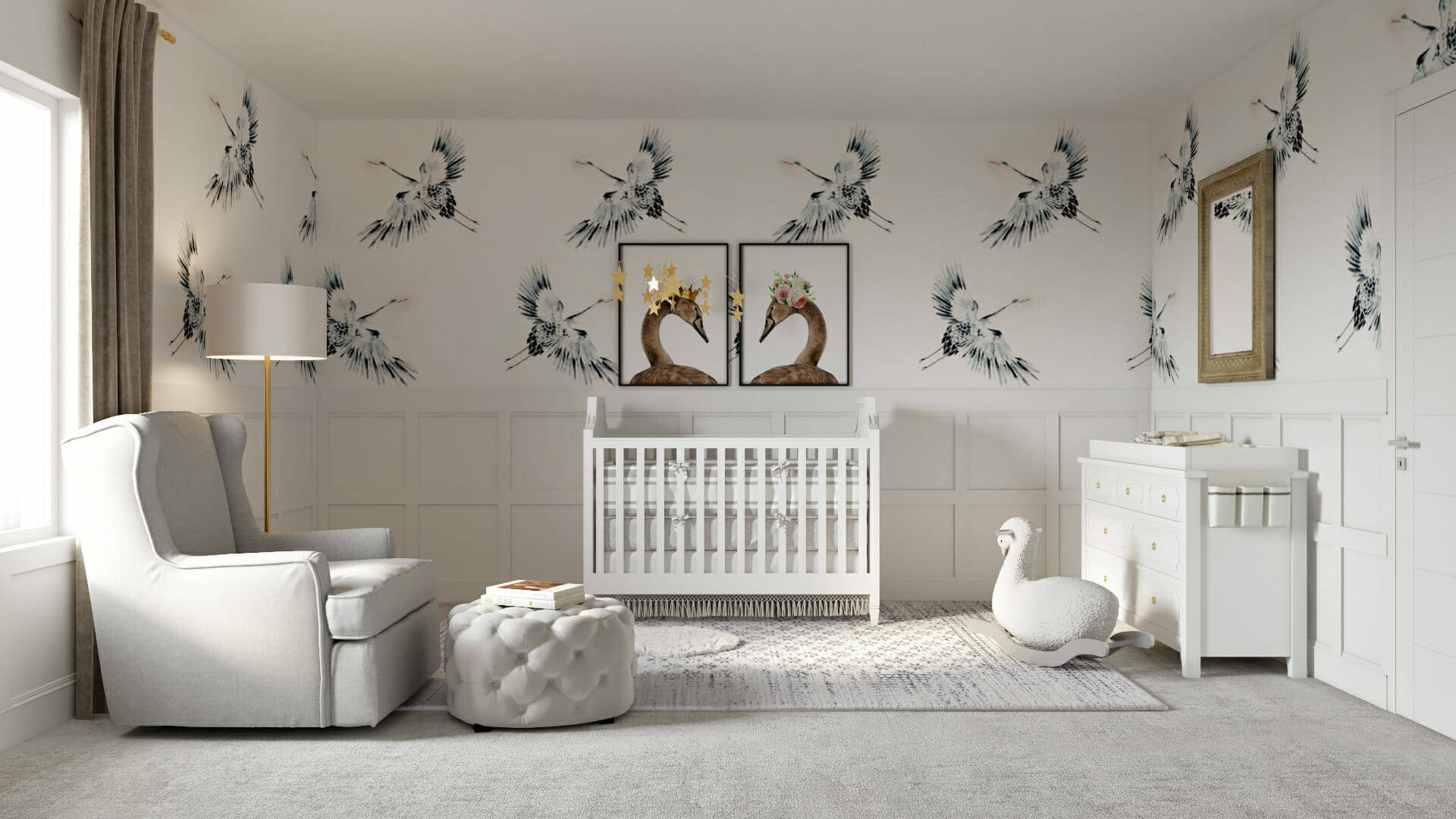 White Peacock Theme Living Room Wallpaper