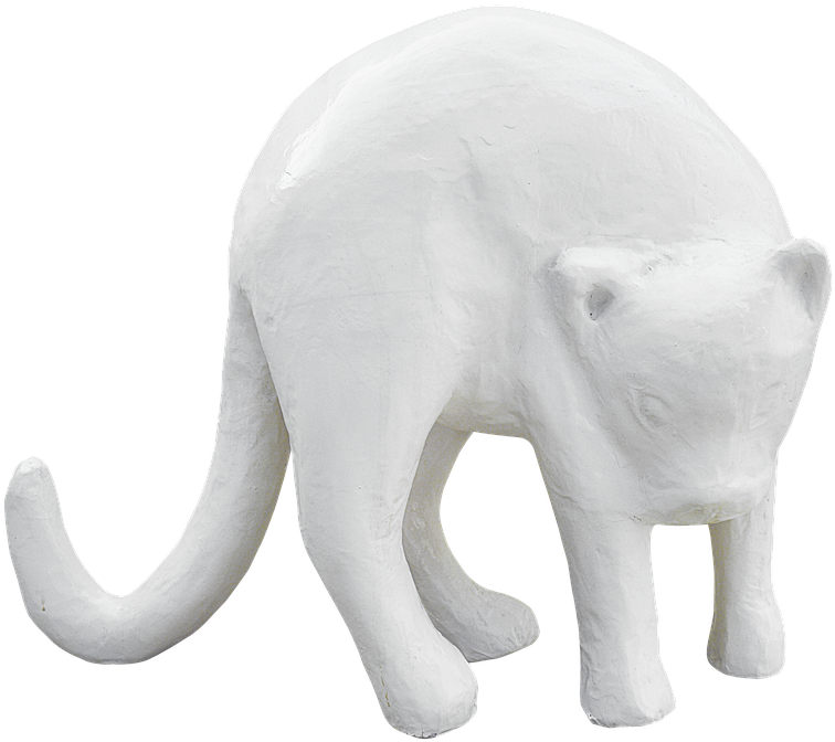 White Plaster Cat Sculpture PNG