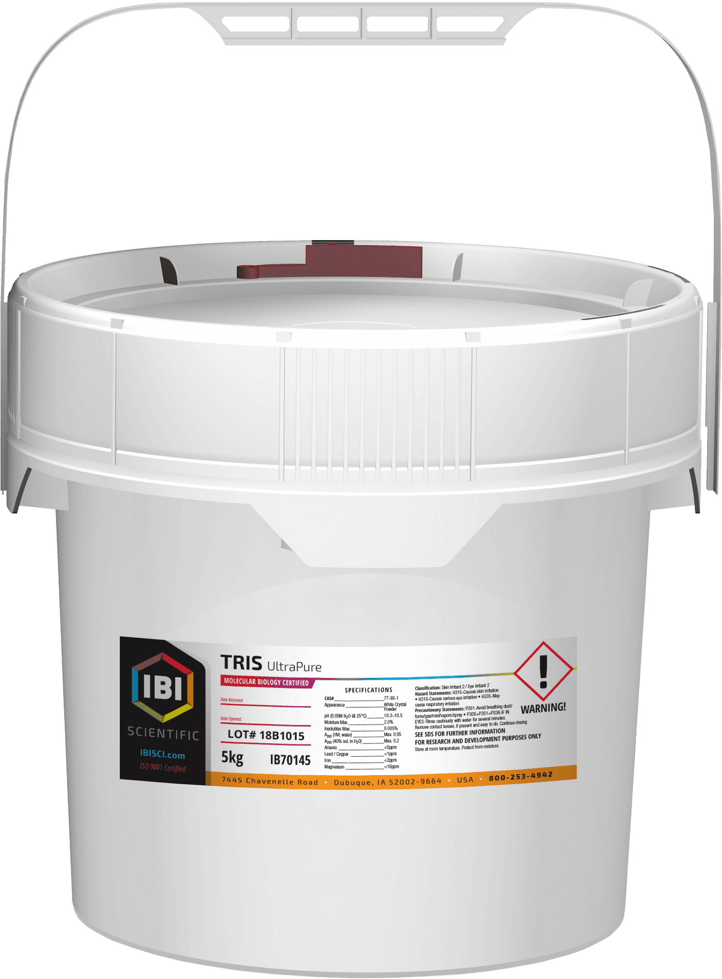 White Plastic Bucket Labeled T R I S Ultra Pure PNG