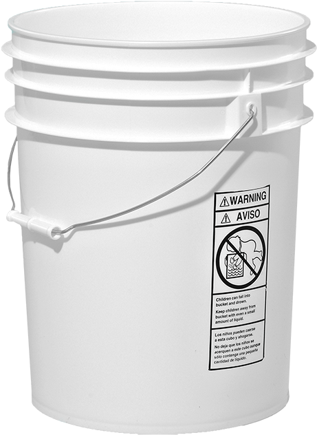 White Plastic Bucket With Warning Label PNG