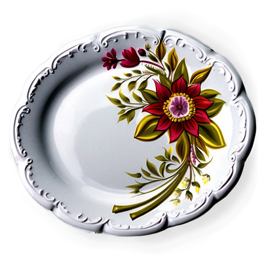 White Plate With Floral Design Png Lax PNG