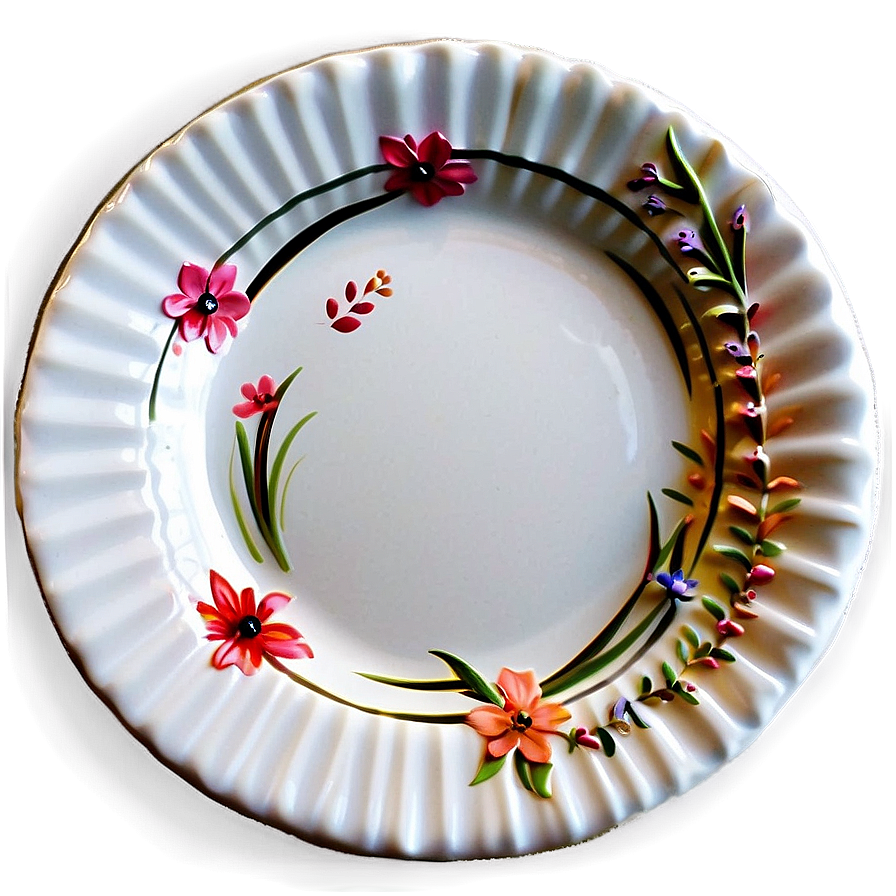 White Plate With Floral Design Png Sjx13 PNG