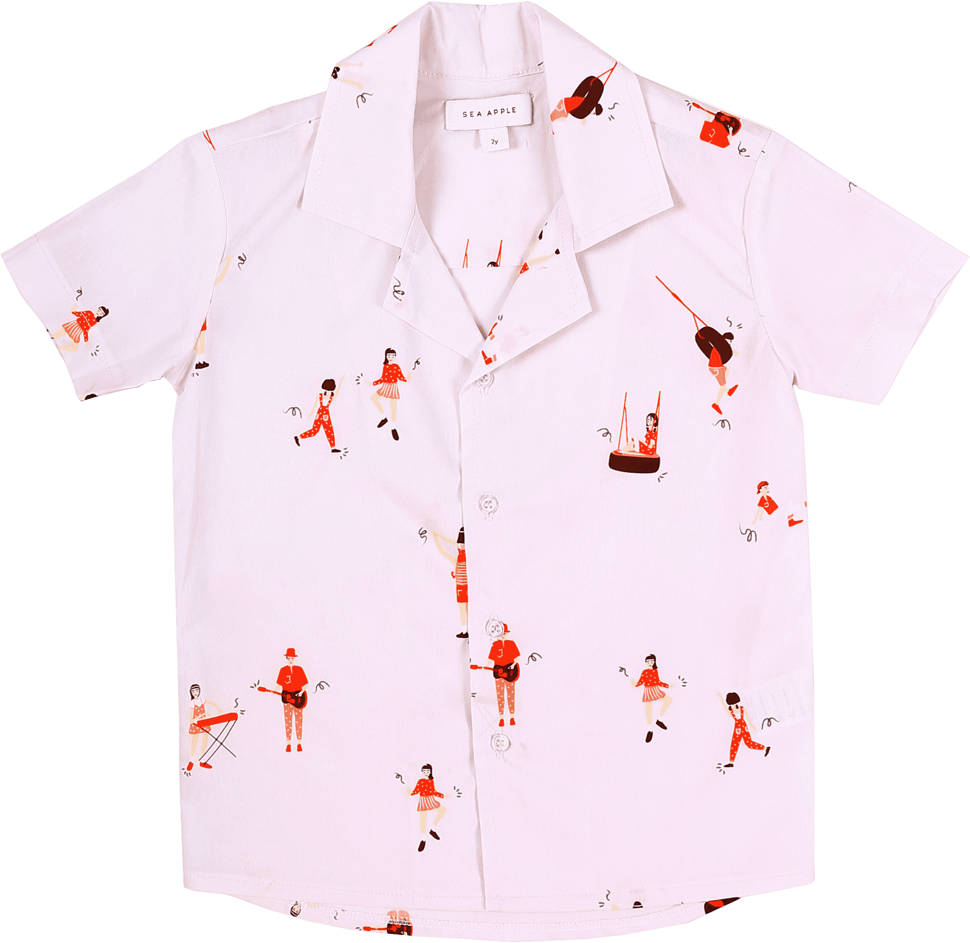 White Polo Shirtwith Red Printed Design PNG