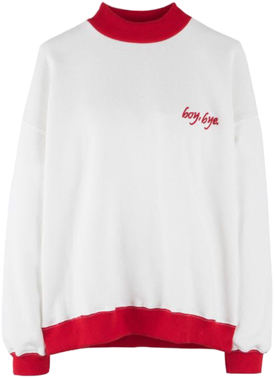White Red Sweatshirt Boy Bye Embroidery PNG