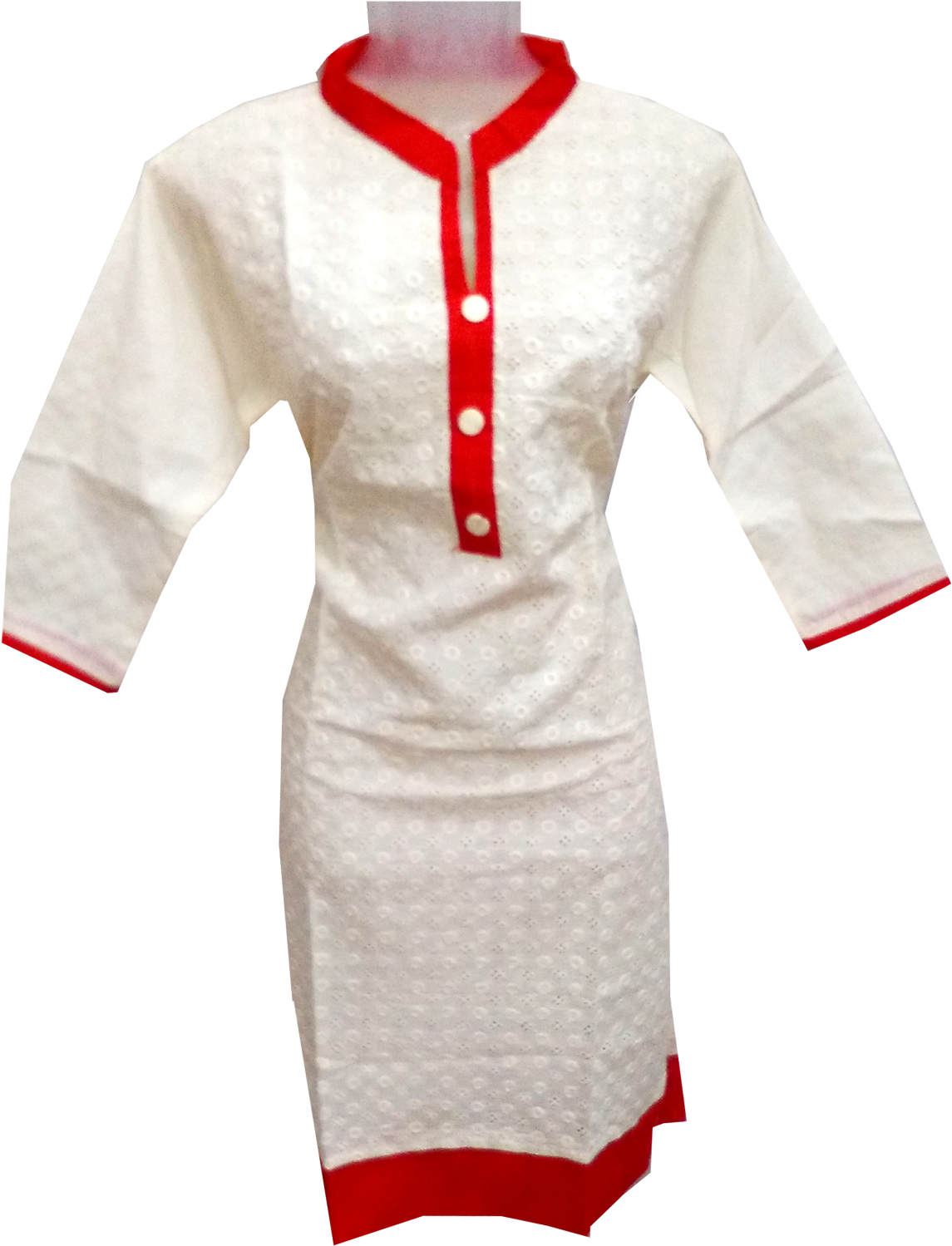 White Red Trimmed Kurti Design PNG