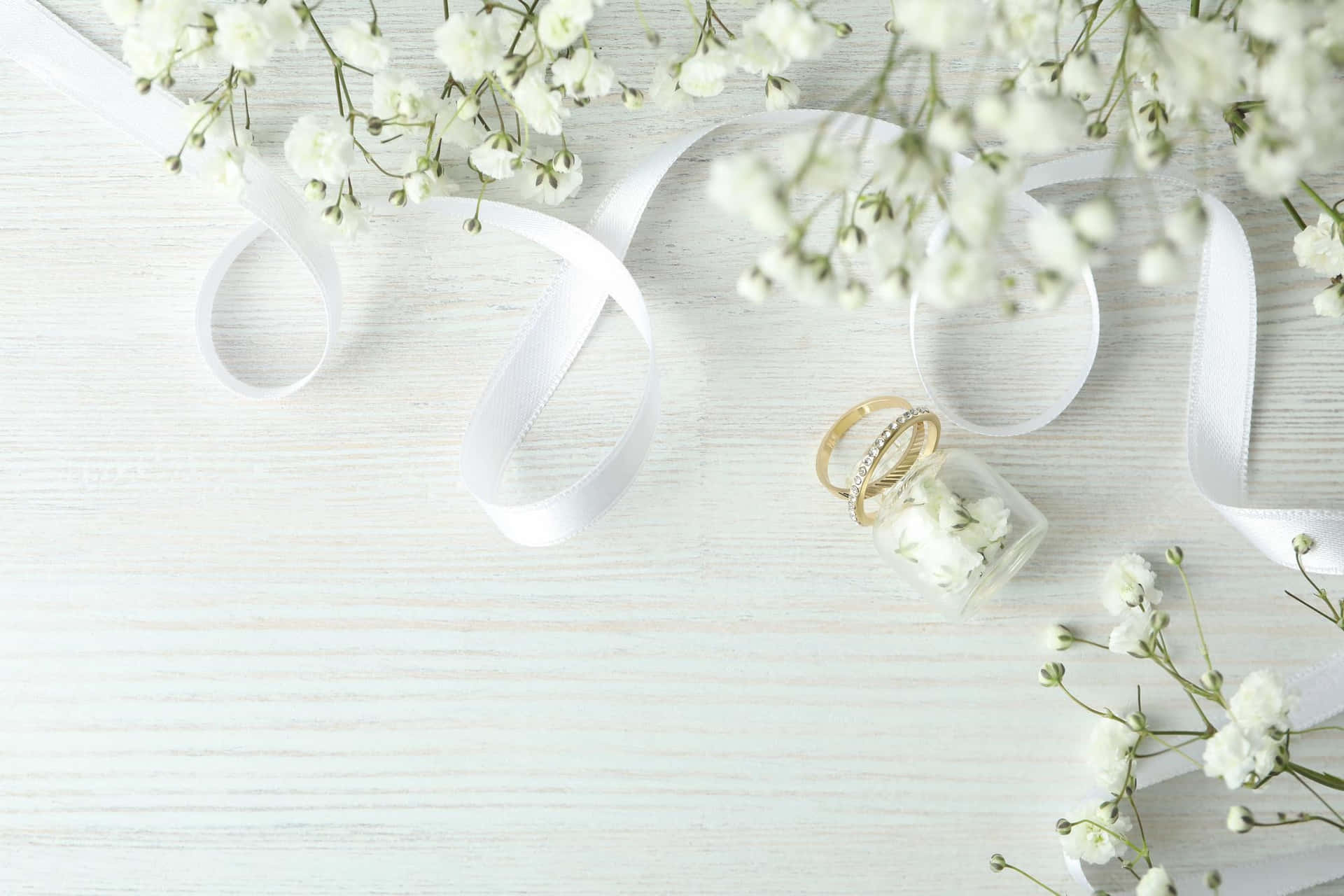 White Ribbon With Flowers Wedding Background Wallpaper