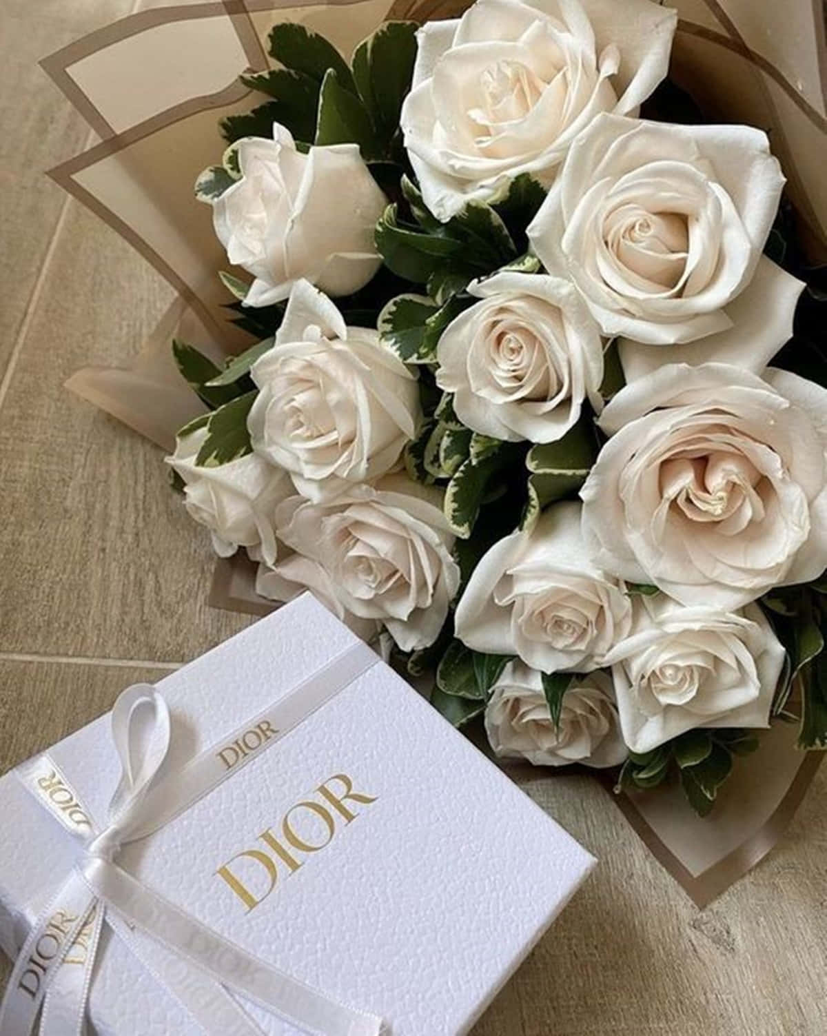 Dior White Roses Aesthetic Bouquet Wallpaper
