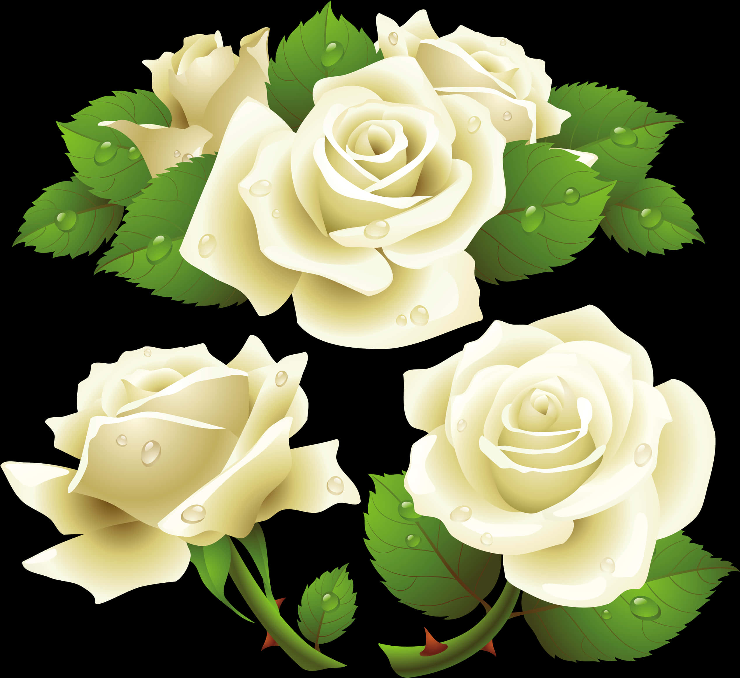 White Roses Vector Illustration PNG