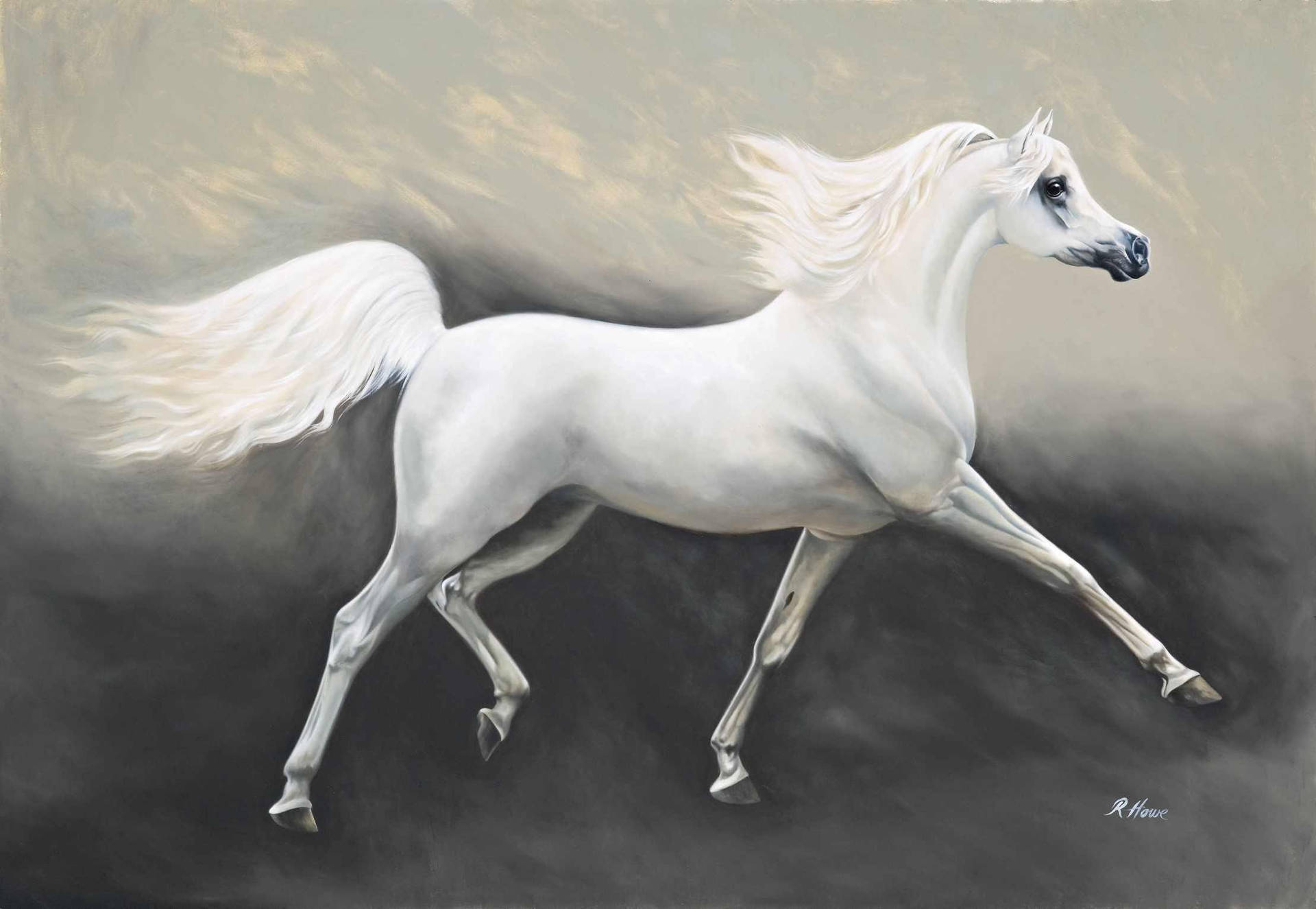 White Running Horse Painting Wallpaper