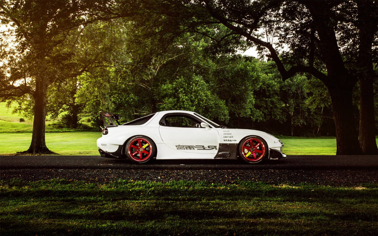 White Rx7 Red Wheels Forest