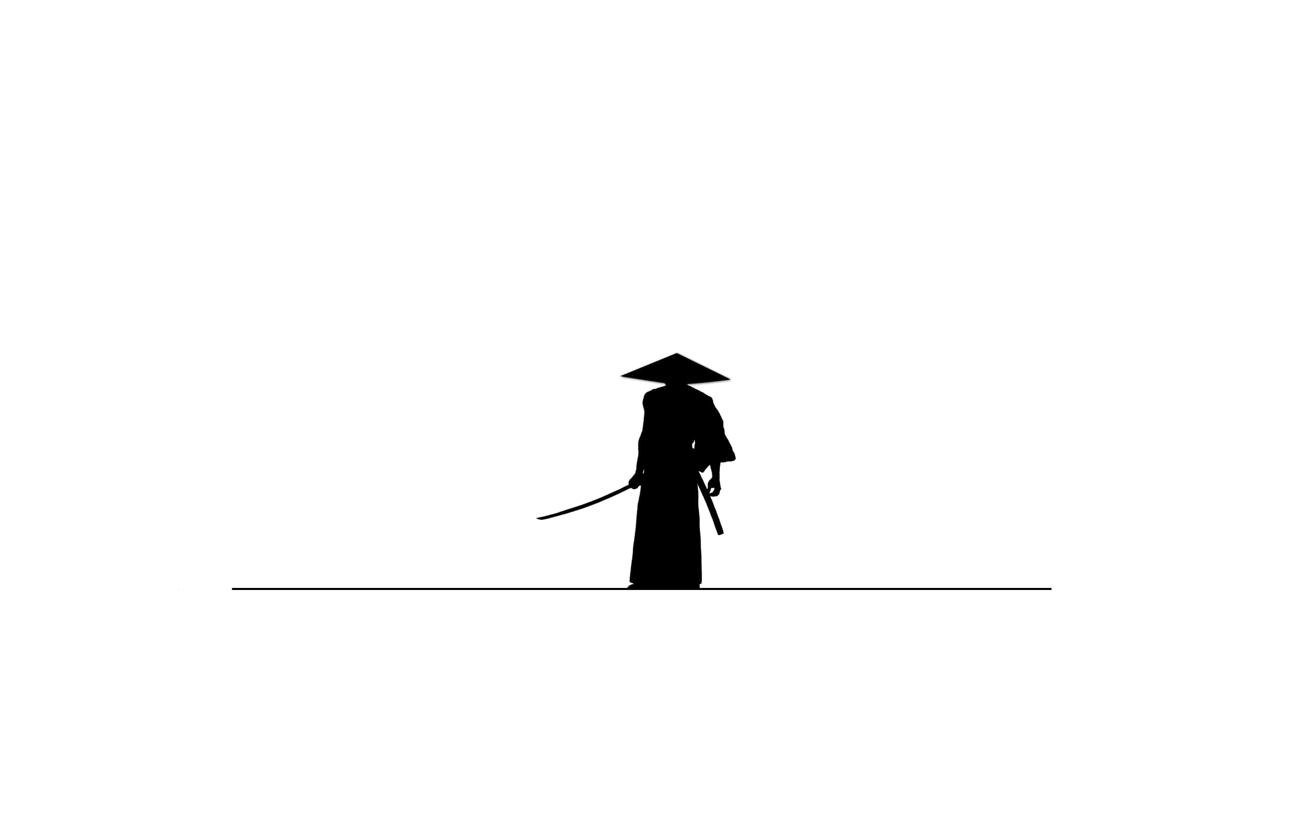 Ensilhuet Af En Samurai Med Et Sværd.