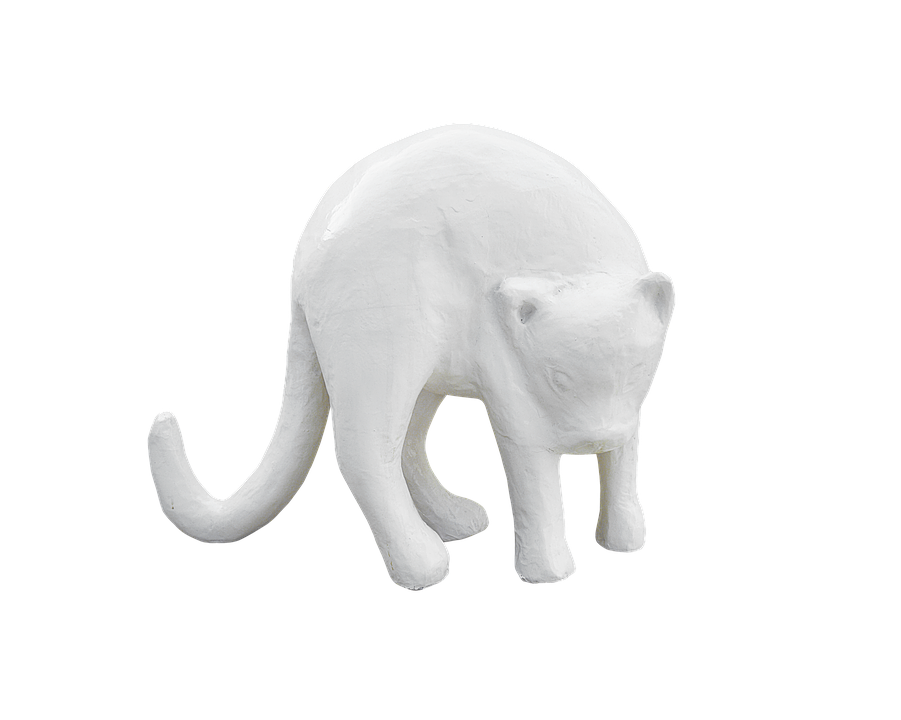 White Sculpture Catwith Elephant Features.png PNG