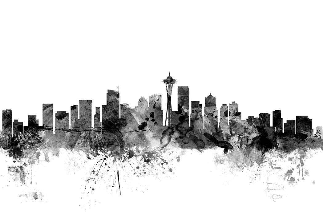 White Seattle Skyline Digital Art Wallpaper