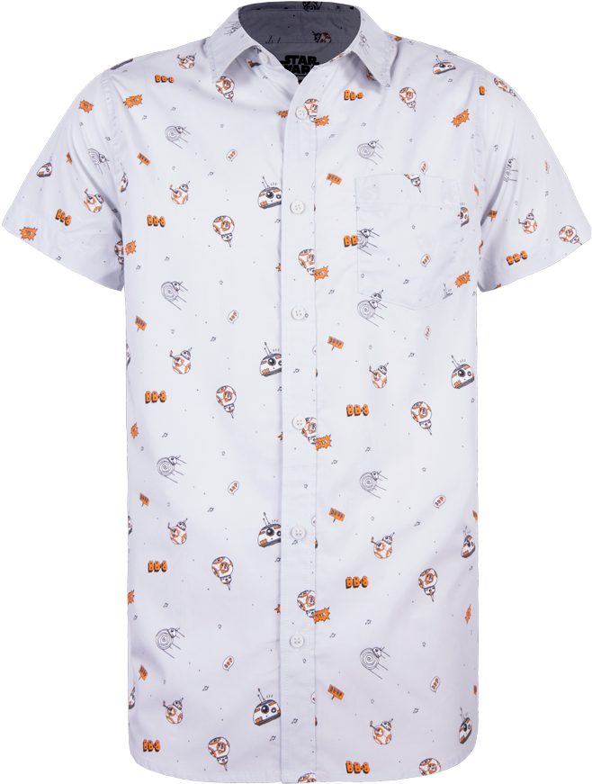 White Short Sleeve Shirtwith Printed Design PNG