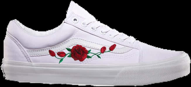 White Sneakerwith Red Rose Embroidery PNG