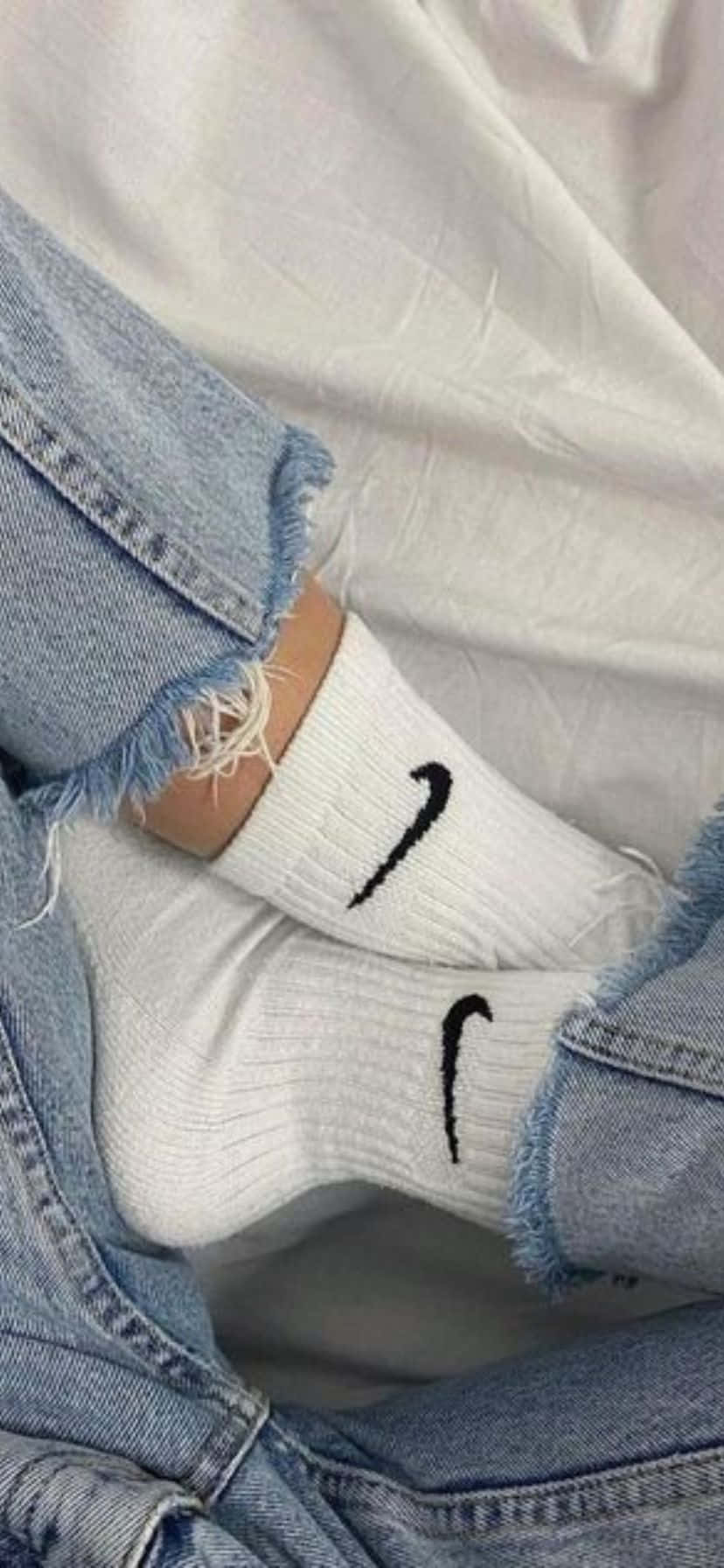 White Socks Denim Jeans Casual Look Wallpaper