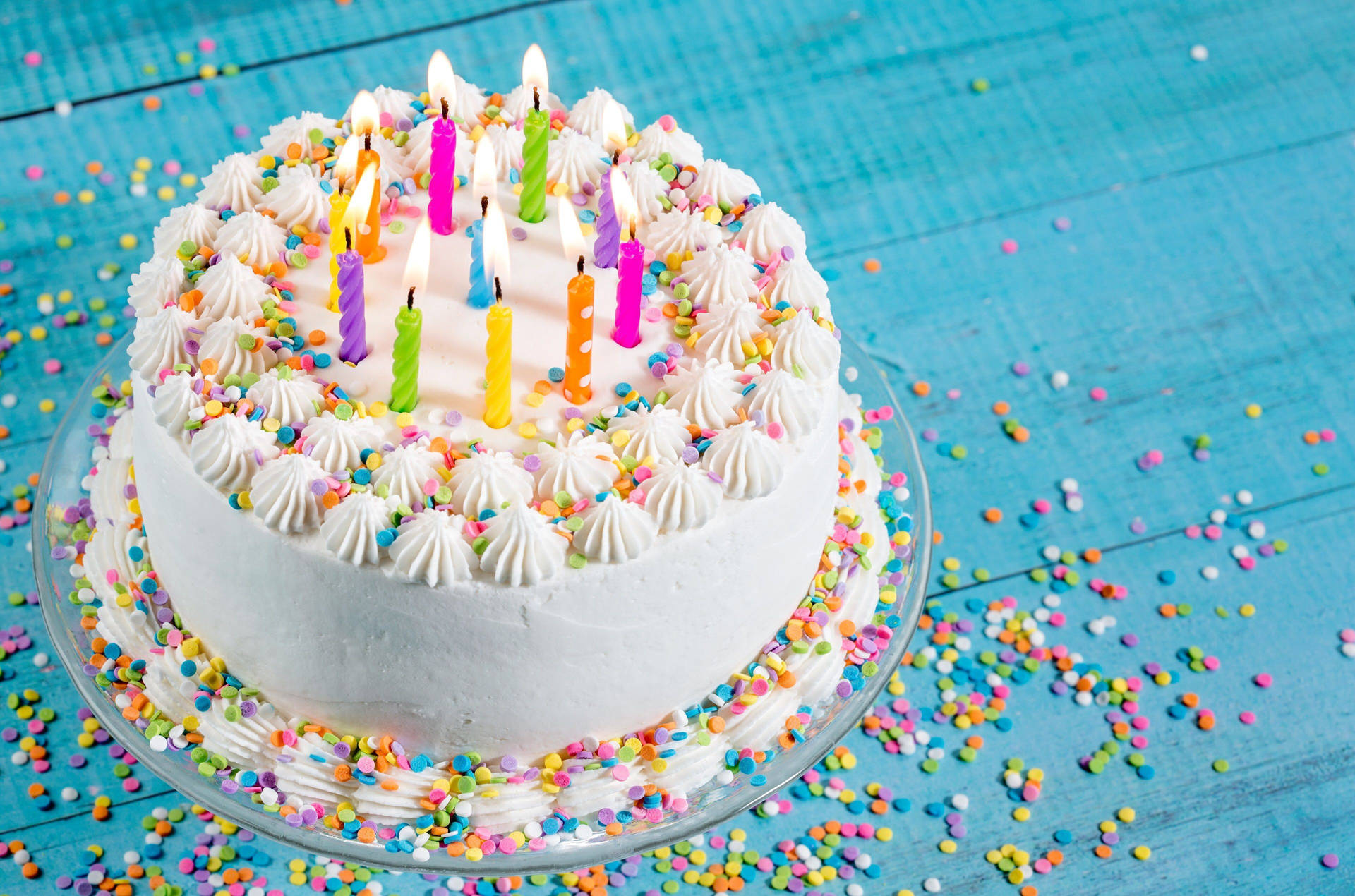 White Sprinkles Birthday Cake Candles Wallpaper