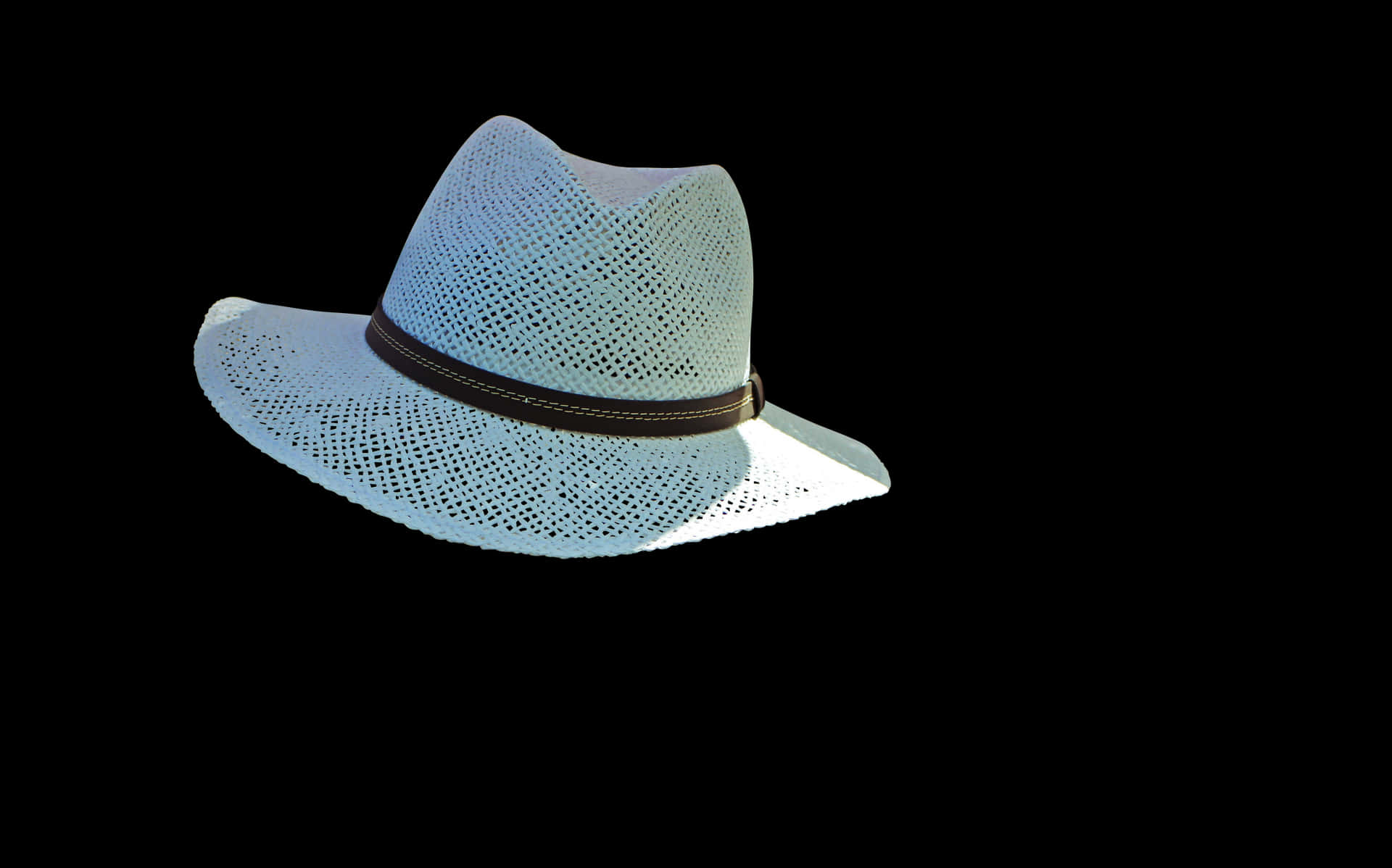 White Straw Hat Black Background PNG