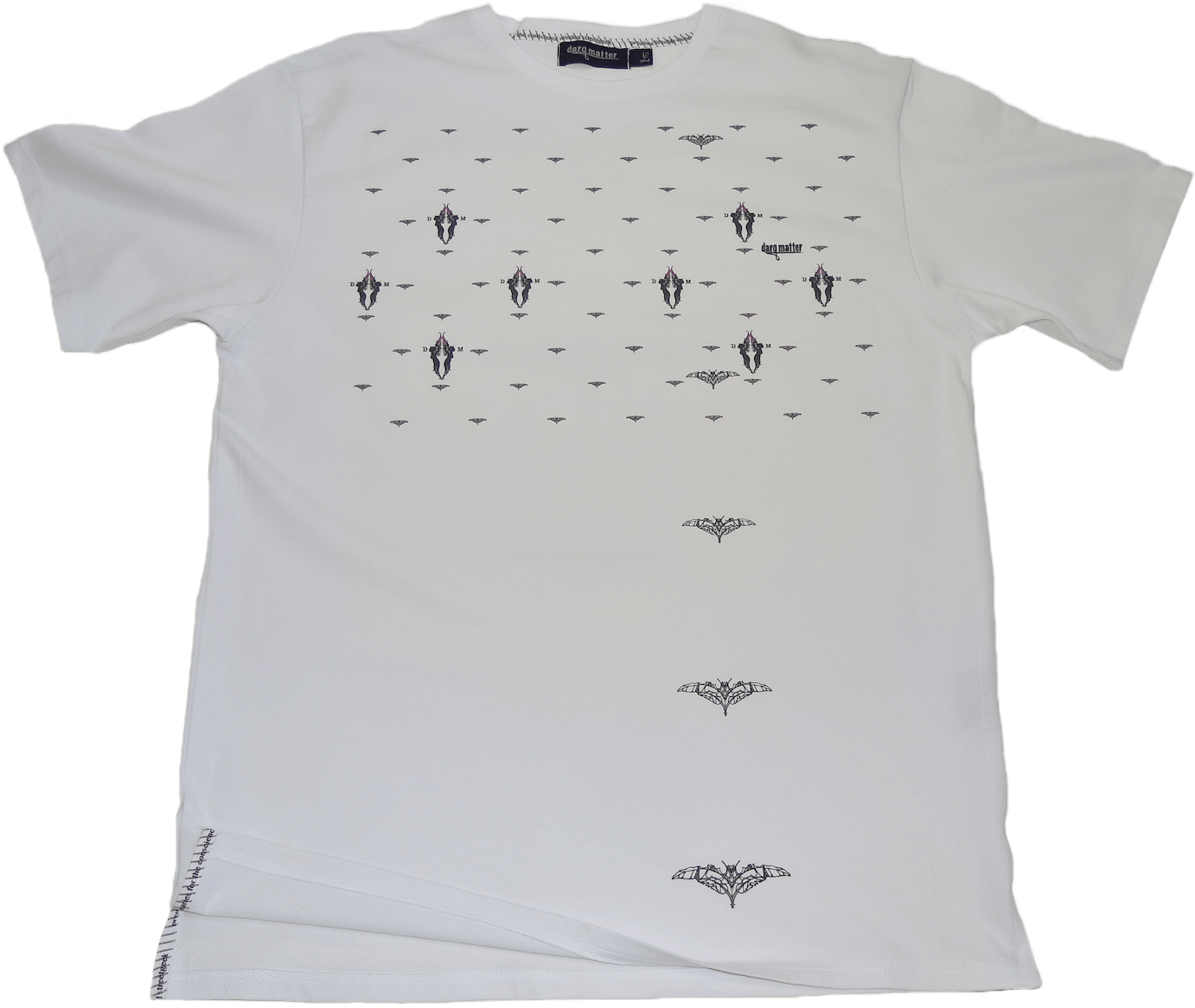 White T Shirtwith Black Bat Prints PNG