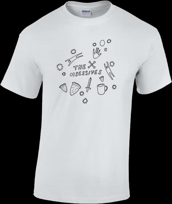 White T Shirtwith Doodle Design PNG