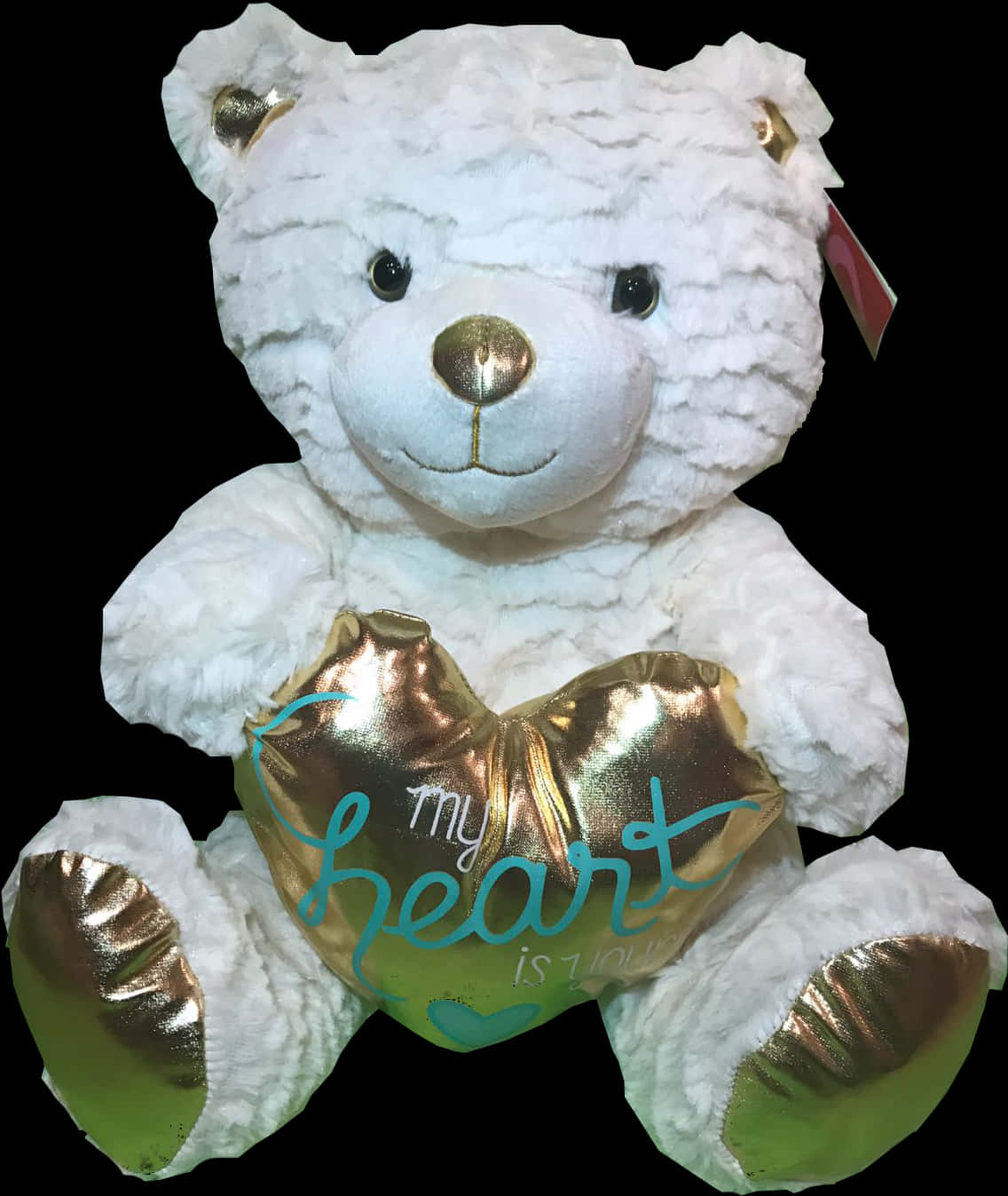 White Teddy Bear Golden Heart PNG
