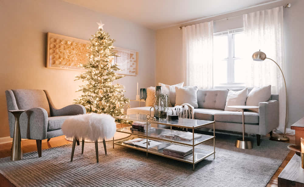 White Theme Living Room Zoom Christmas Background