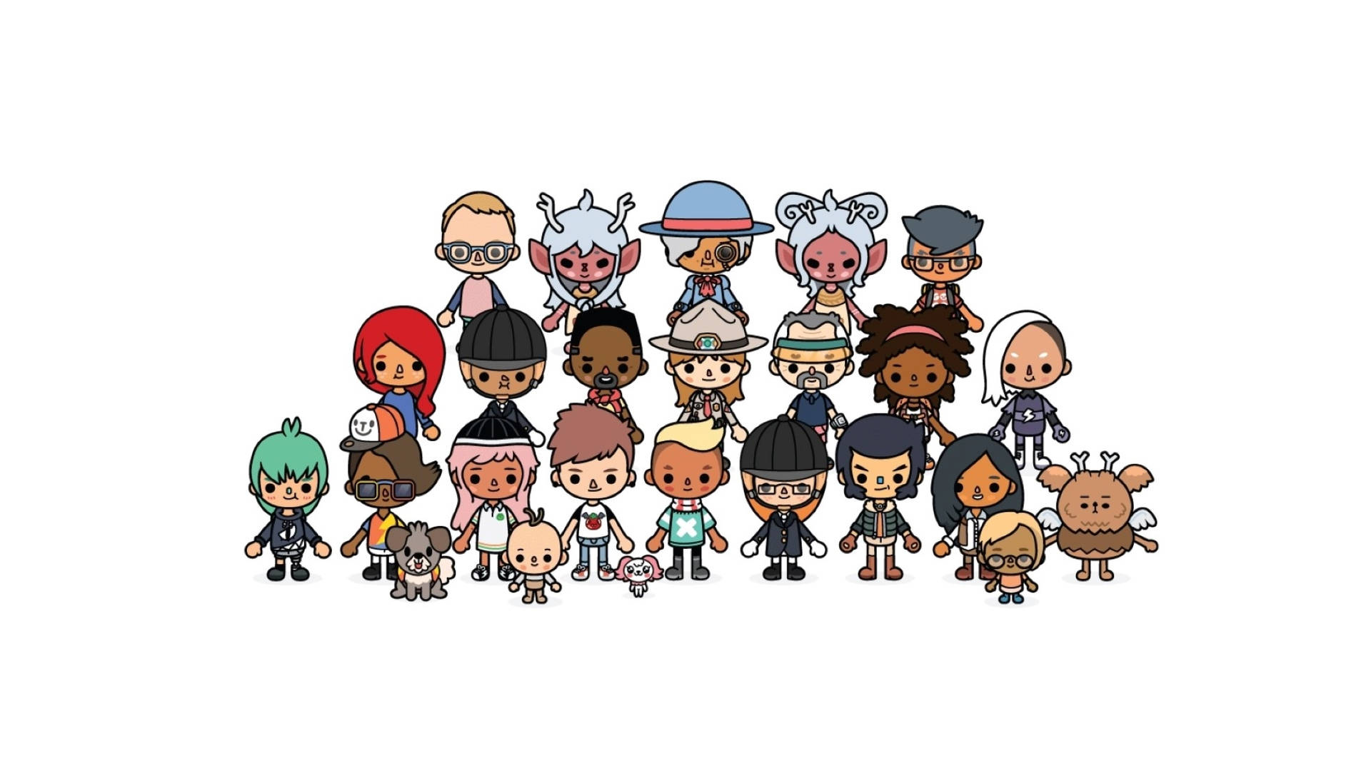 White Themed Toca Boca Characters in a Creative Display Wallpaper