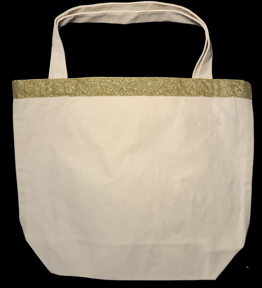 White Tote Bagwith Gold Glitter Trim PNG