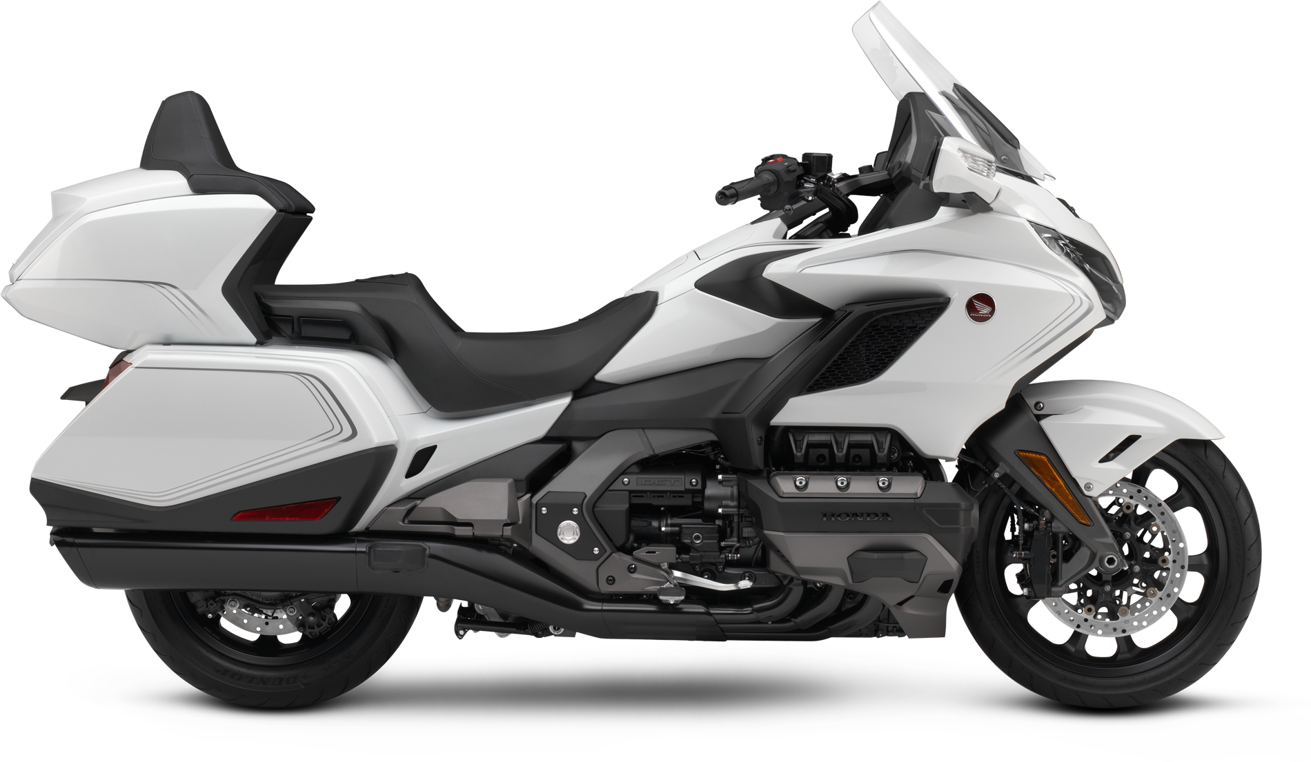 White Touring Motorcycle Side View PNG