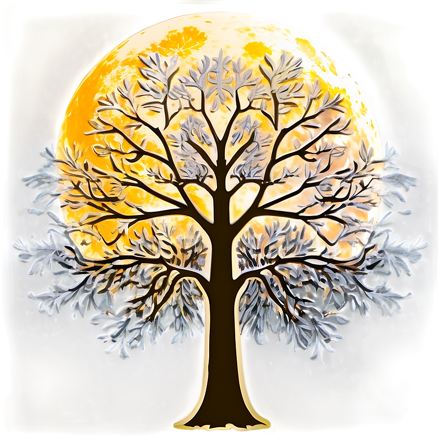 White Tree With Bright Moon Png 06252024 PNG