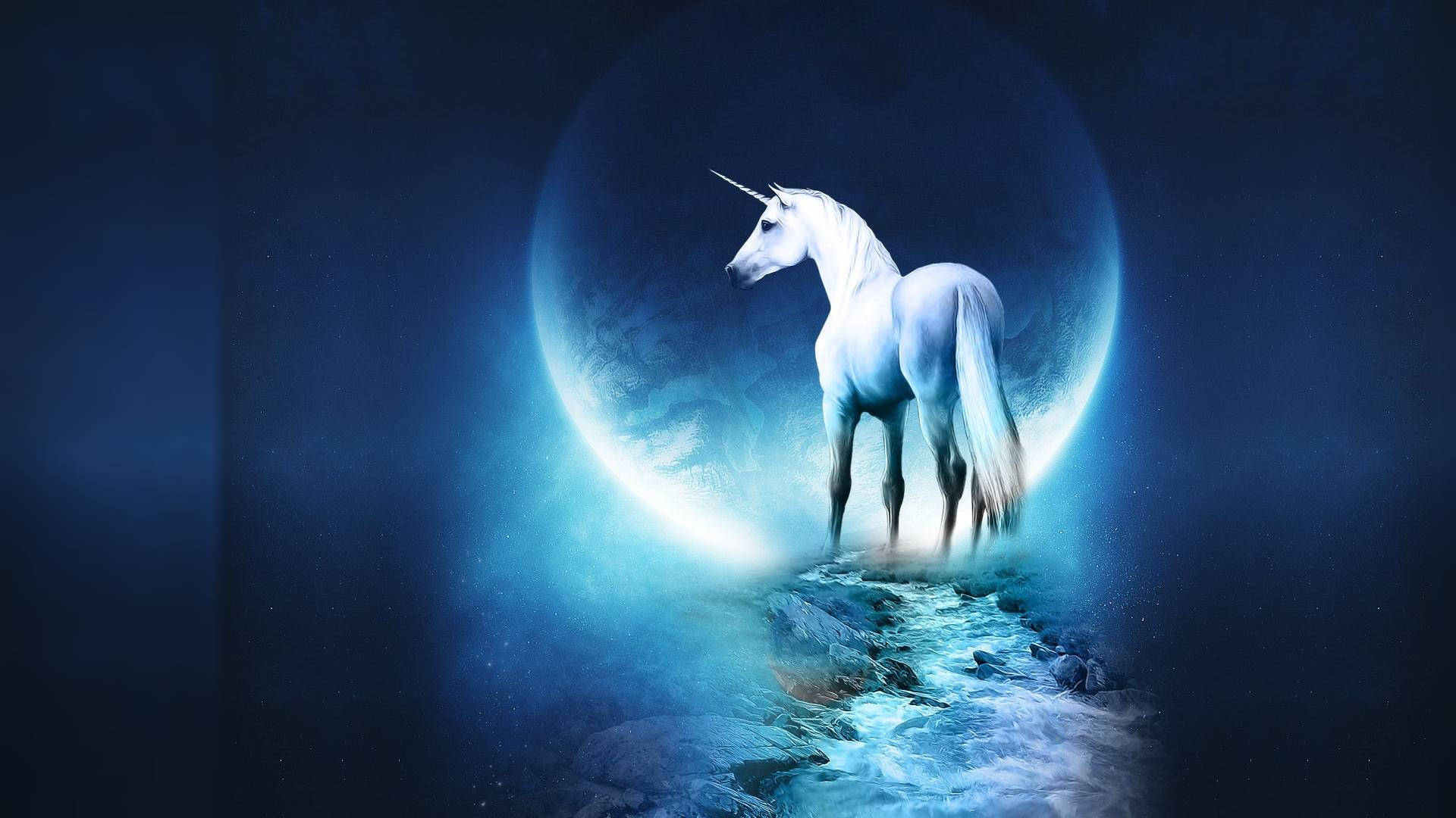 White Unicorn And The Moon Animated Desktop Wallpaper