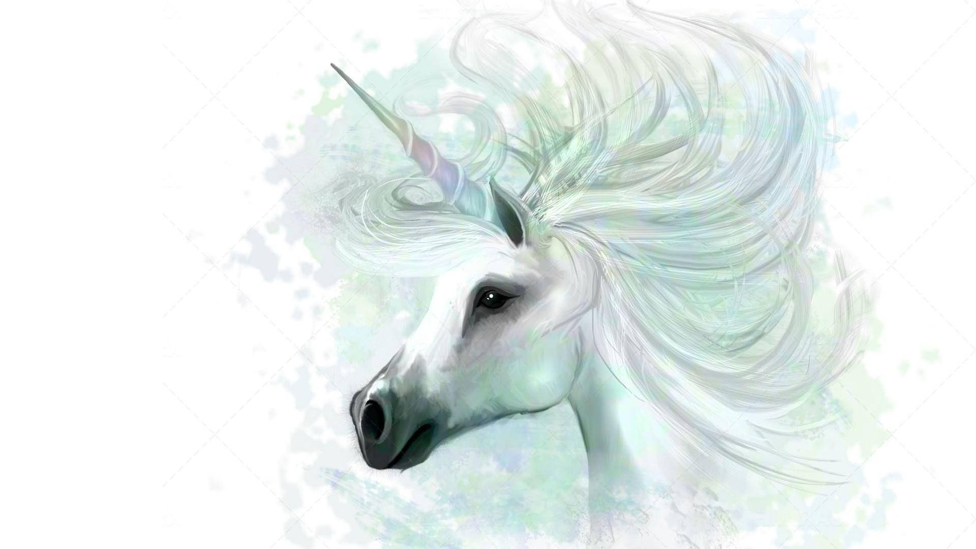 A mystical white unicorn against a blue sky Wallpaper