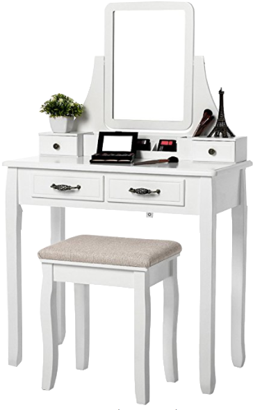 White Vanity Dressing Table With Stool PNG