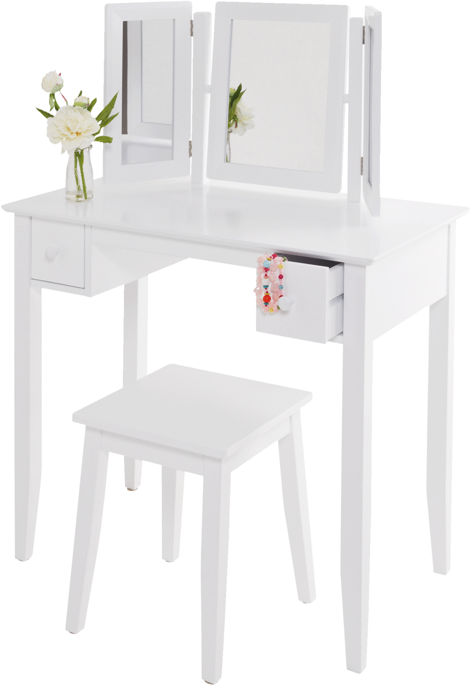 White Vanity Setwith Stooland Mirror PNG