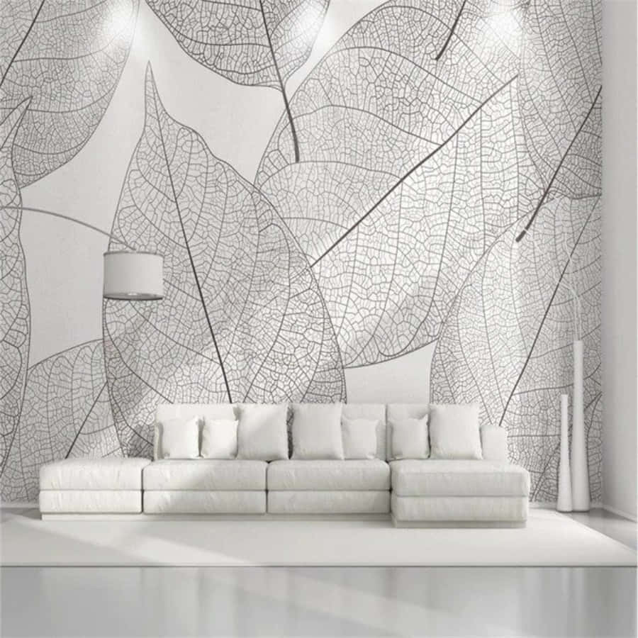 White Wall With Leaves Pattern Picture