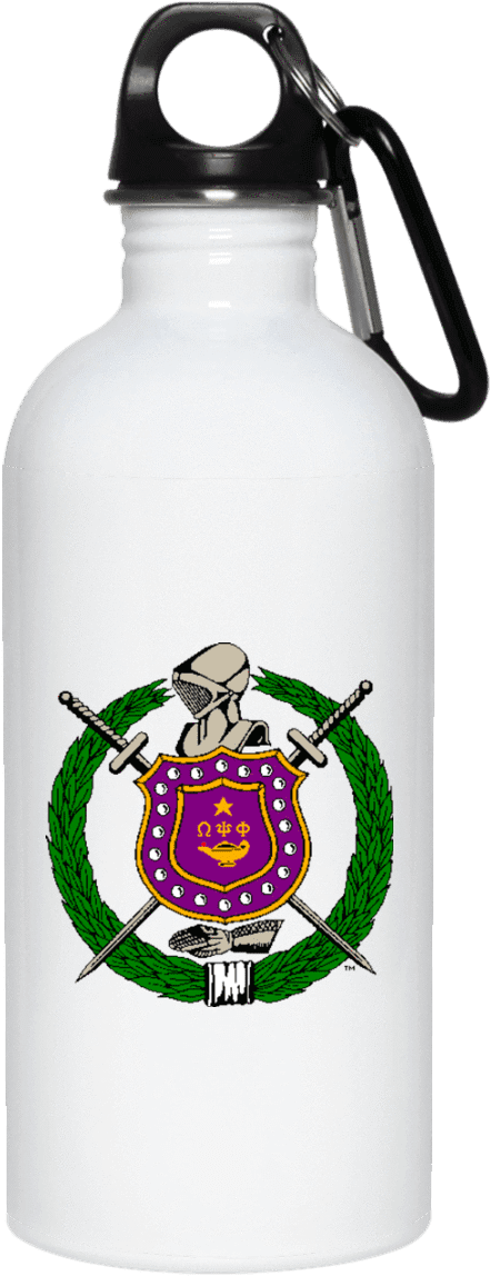 White Water Bottle With Crest Design PNG