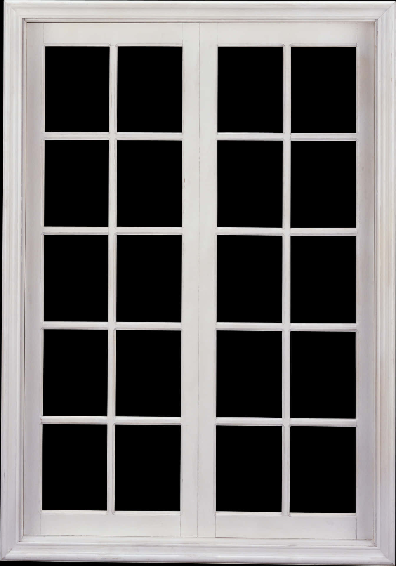 White Window Frame Black Background PNG