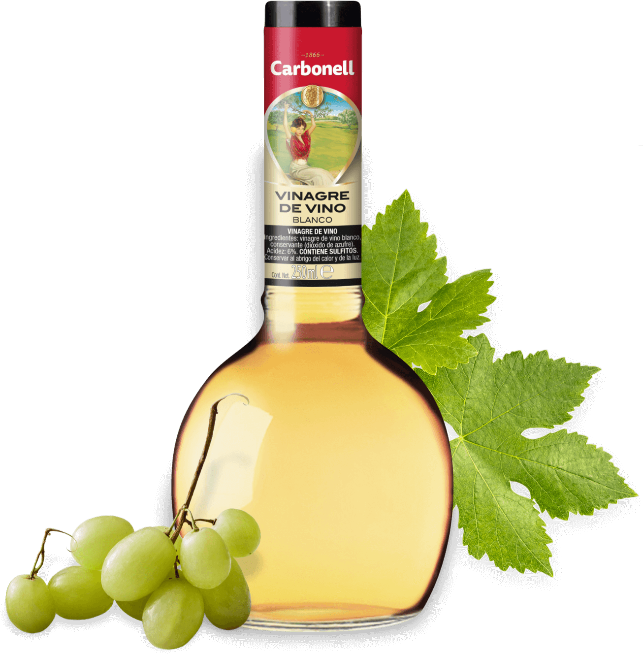 White Wine Vinegar Bottle With Grapes PNG