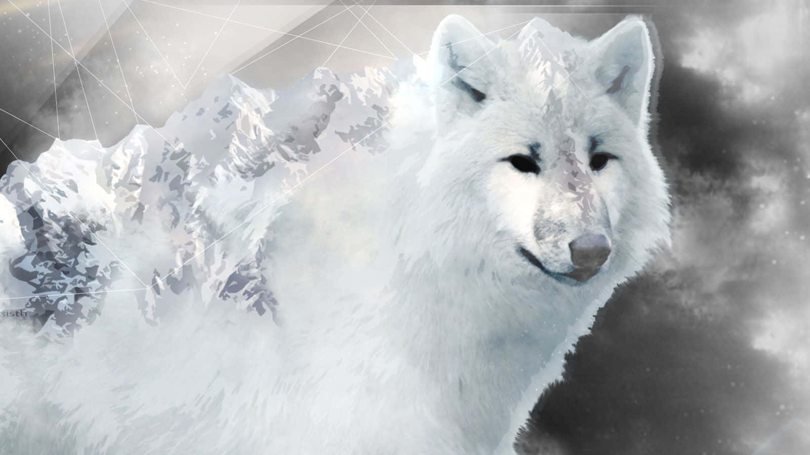 Majestic White Wolf exploring the wilderness Wallpaper