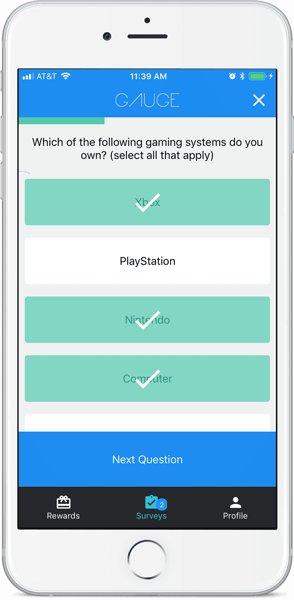 Whitei Phone Gaming Survey Screen PNG