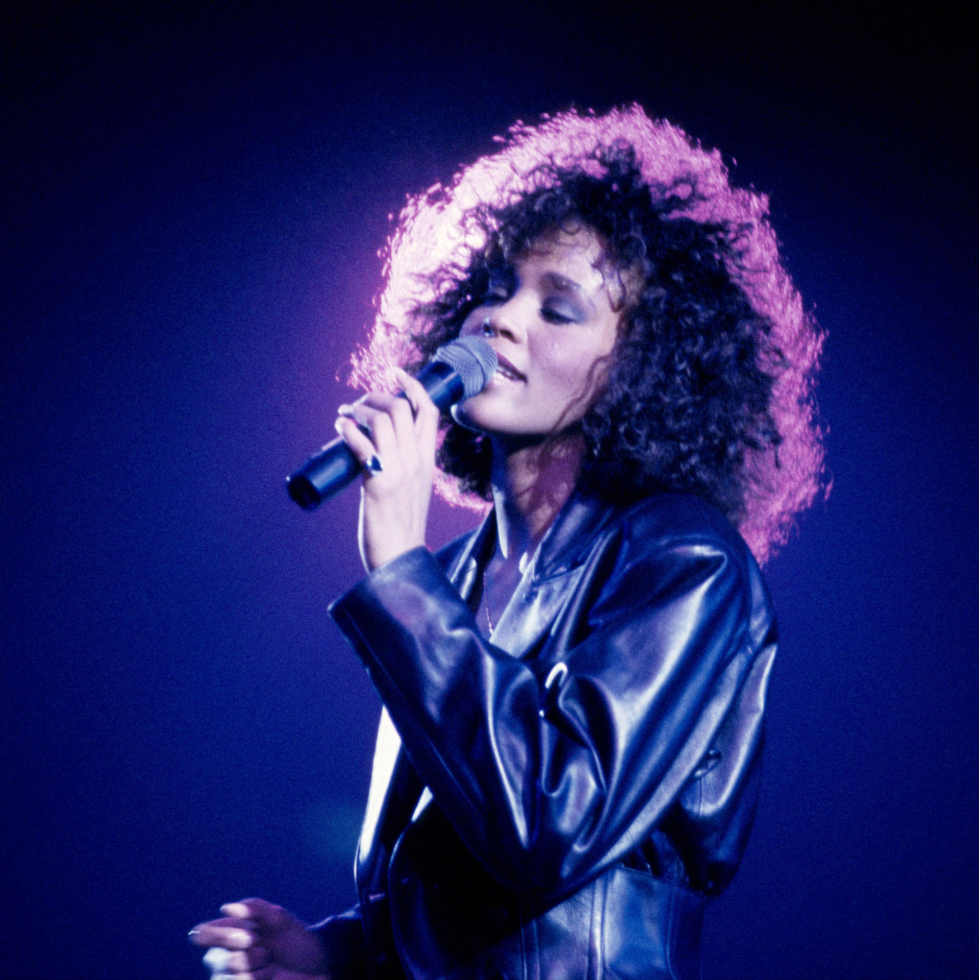 Whitney Houston In Black Leather Jacket Background